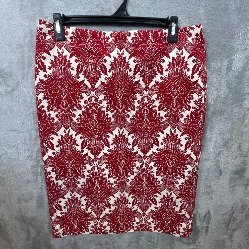Talbots Red Ivory‎ Damask Pencil Skirt Size 8 Baroque Regencycore Professional